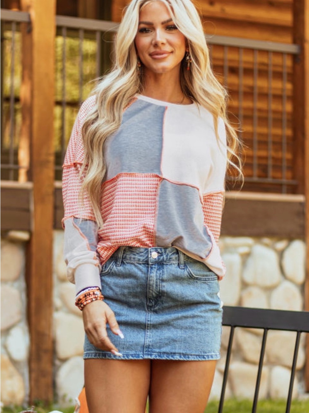 Multicolor Exposed Seam Colorblock Oversized Knit Top L or XL